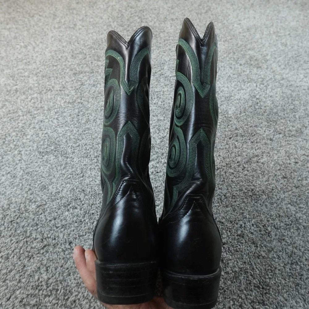 VTG Tony Lama Cowboy Boots Mens 8D Black Green Rodeo Exotic Western 70s 80s USA
